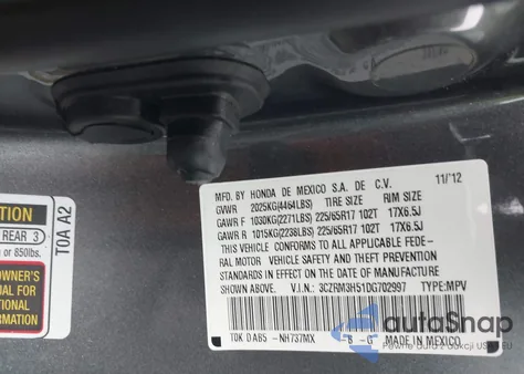 2013 Honda Cr-V Ex z USA, uszkodzony, nr VIN 3CZRM3H51DG702997